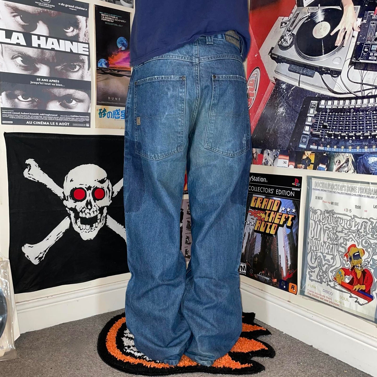 Caffiene 00s Printed Baggy Denim Jeans 32x32