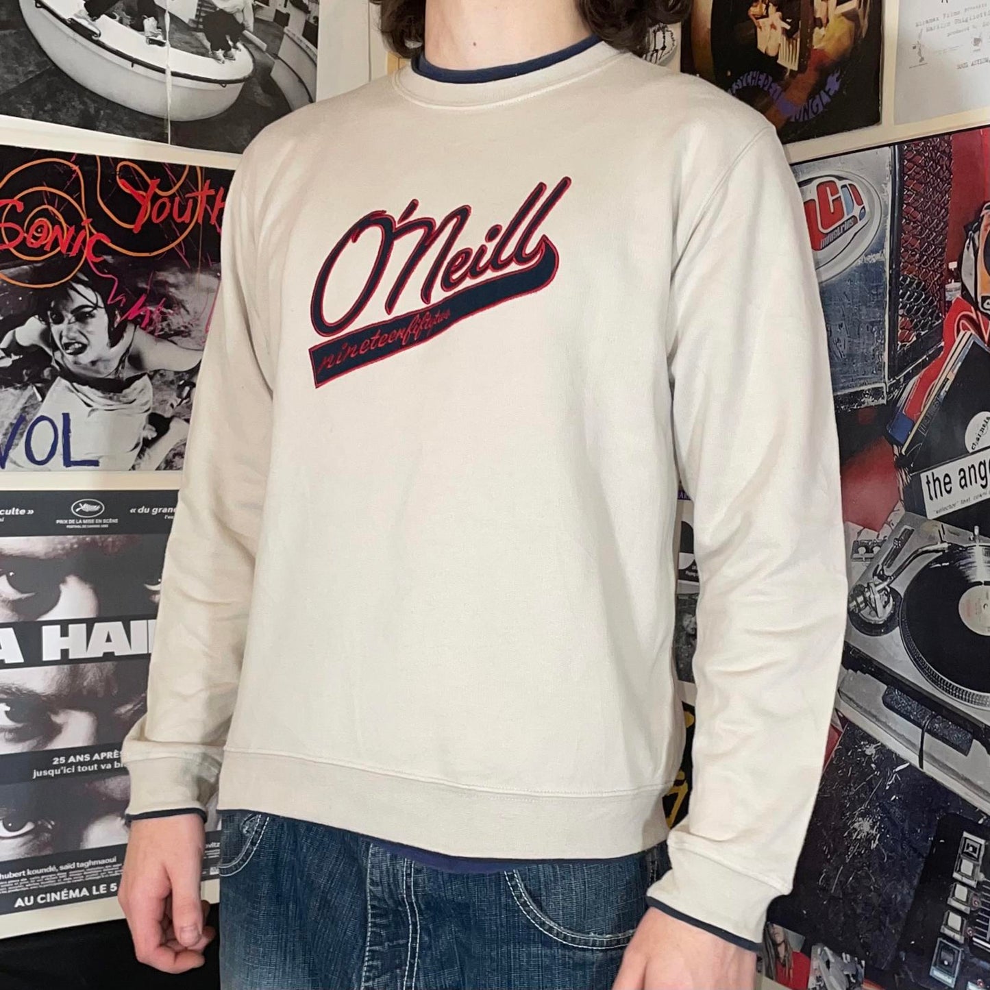 O’Neill 00s Embroidered Surf Cream Sweatshirt S
