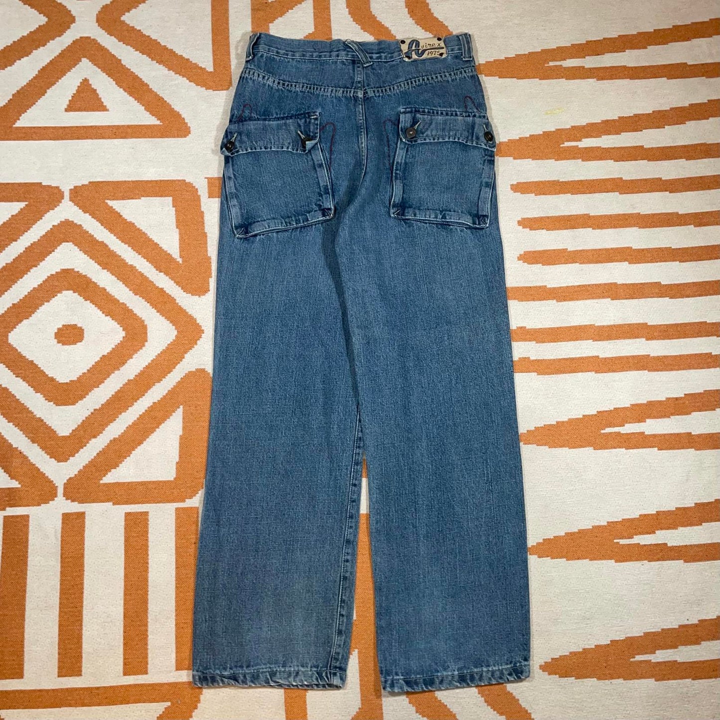 Avirex 00s Embroidered Leg Text Cargo Jeans 30x31