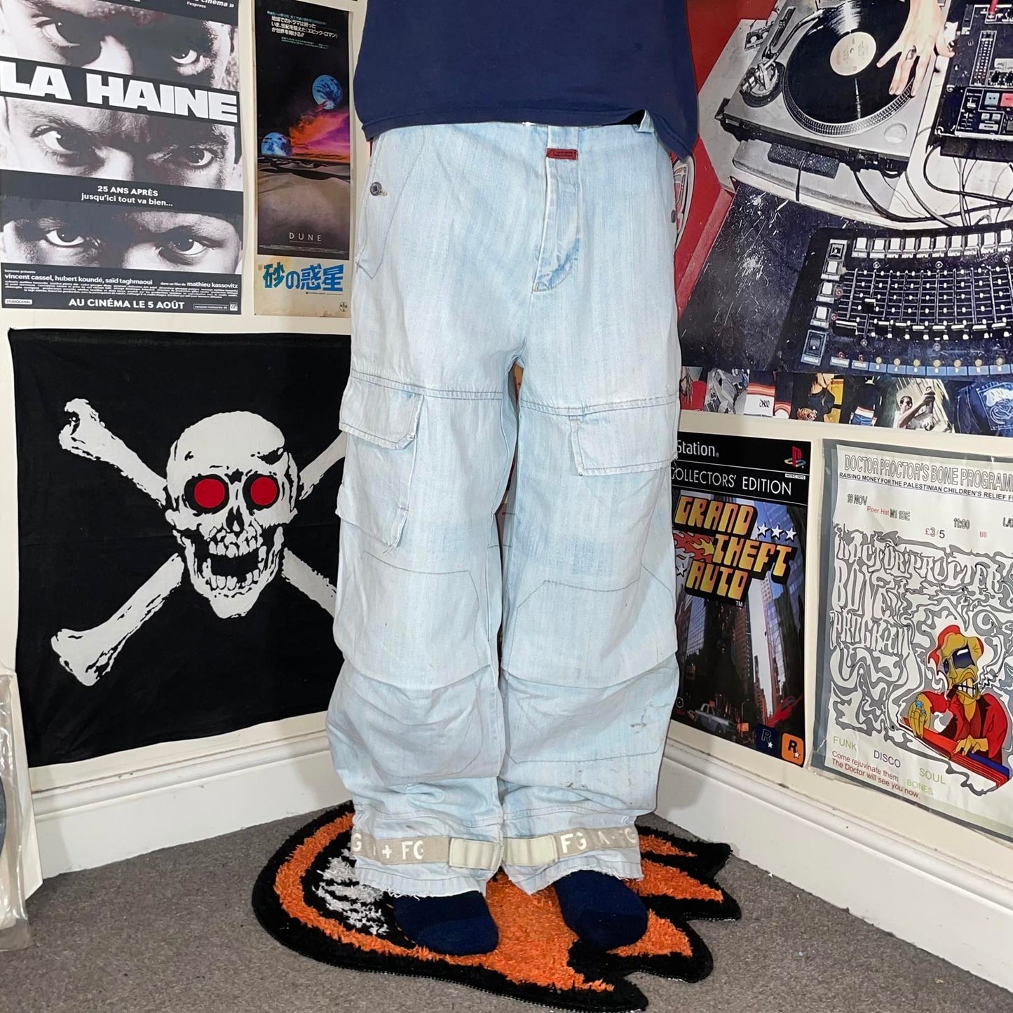 Marithè + Francois Girbaud 00s Velcro Cargo Baggy Denim Jeans 34x32