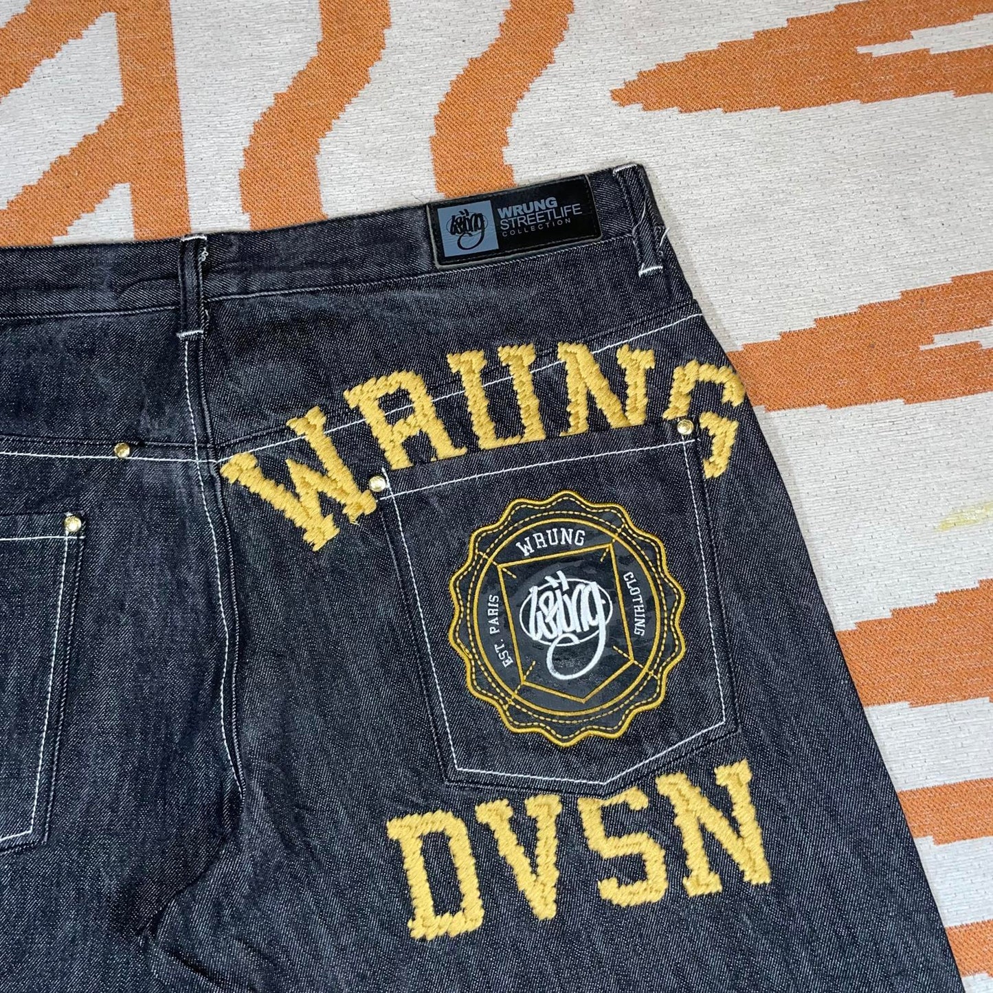 Wrung Division 00s Embroidered Baggy black Denim Jeans 36x32