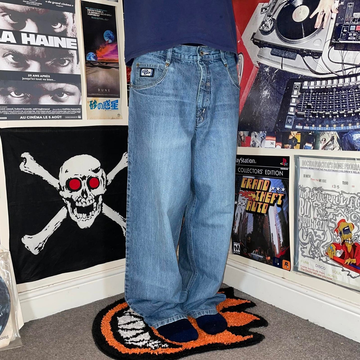 Pelle Pelle 00s Embroidered Baggy Blue Denim Jeans 32x34