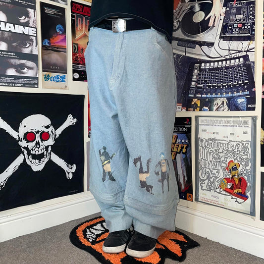 Zodum 90s Zipoff Printed Breakdance Jeans 42x32