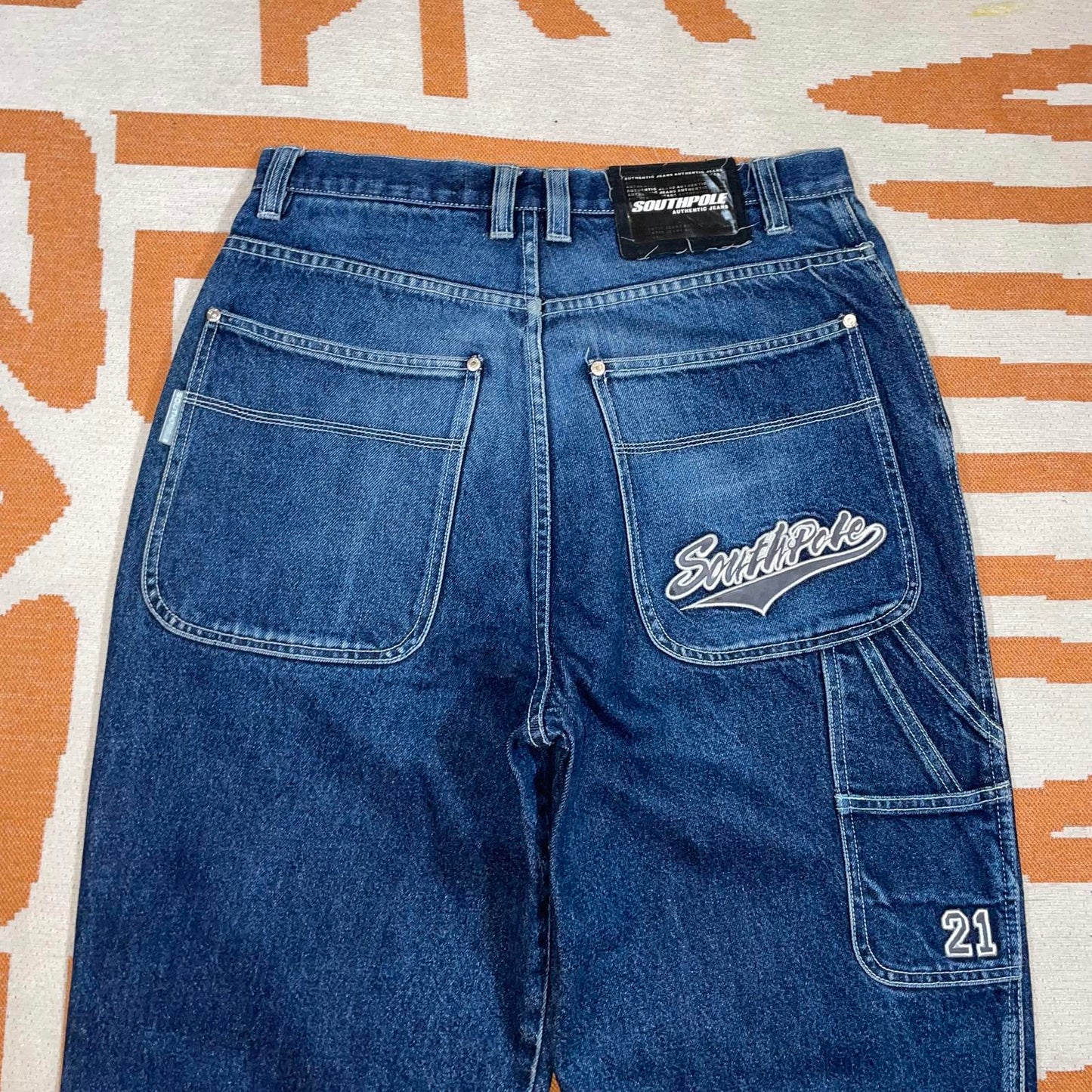Southpole 90s Embroidered Baggy Blue Denim Jeans 32x33