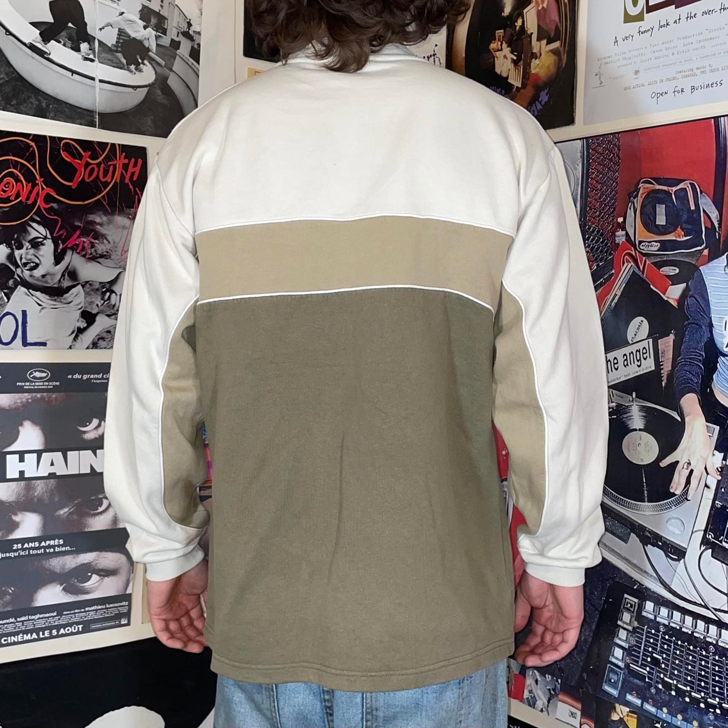 Quiksilver 00s Panelled Logo Khaki Sweatshirt L