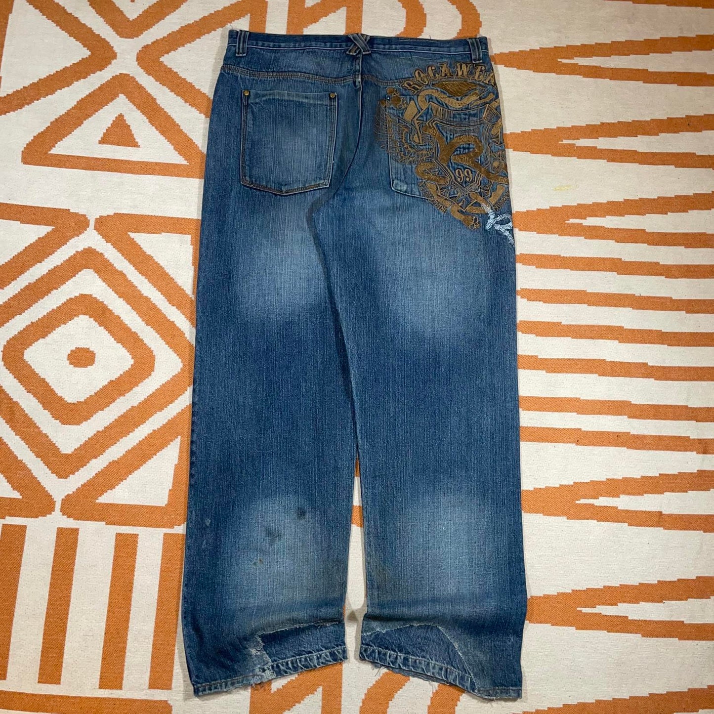 Rocawear 00s Embroidered Baggy Blue Denim Jeans 38x34