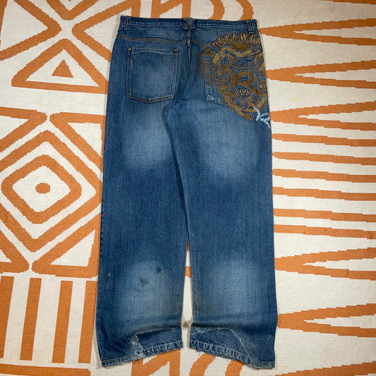 Rocawear 00s Embroidered Baggy Blue Denim Jeans 38x34