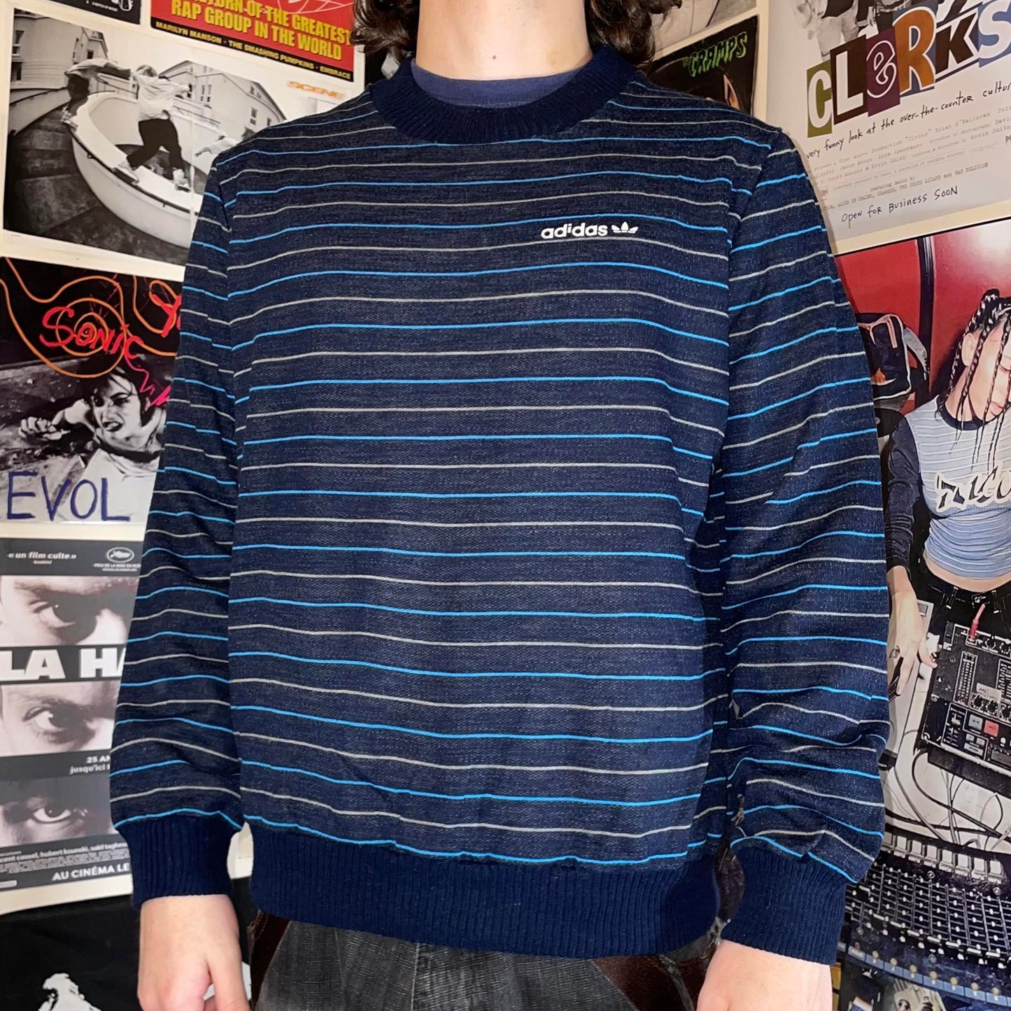 Adidas 90s Striped Knit Printed Jumper M