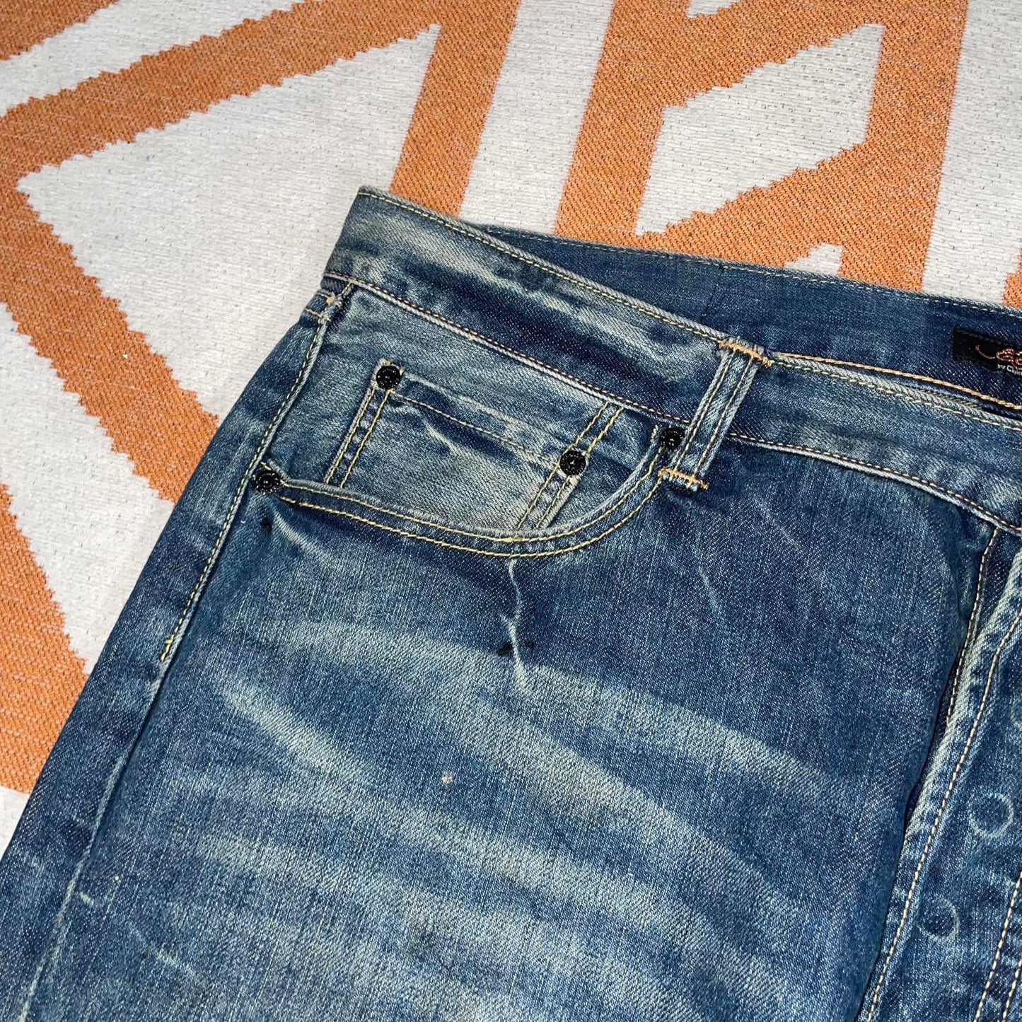 Ed Hardy 00s Embroidered Baggy Denim Blue Jeans 38x34