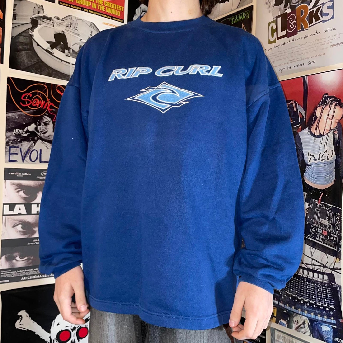 Rip Curl 90s Embroidered Logo Blue Sweatshirt XL