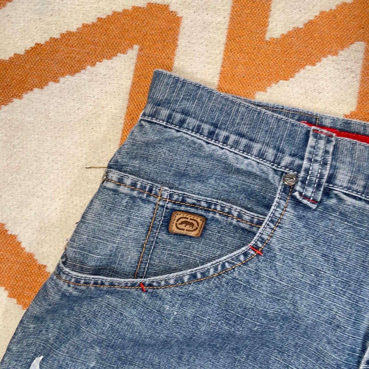 Ecko Unltd. 00s Rhino Imprint Baggy Denim Blue Jeans 32x33