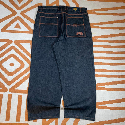 Southpole 90s Embroidered Handstyle Baggy Black Denim Jeans 42x34