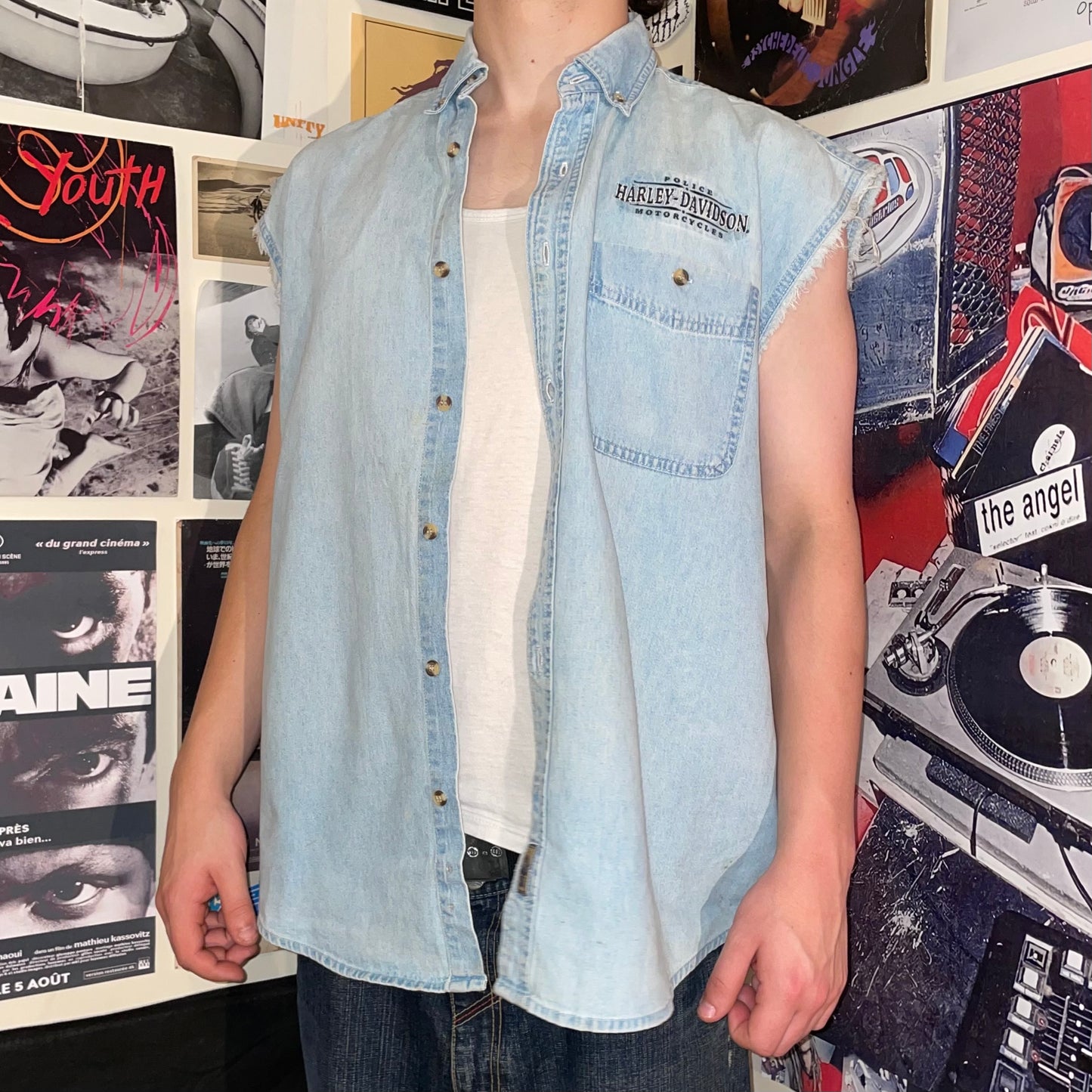 Harley Davidson 00s Denim ‘Police’ Gilet L