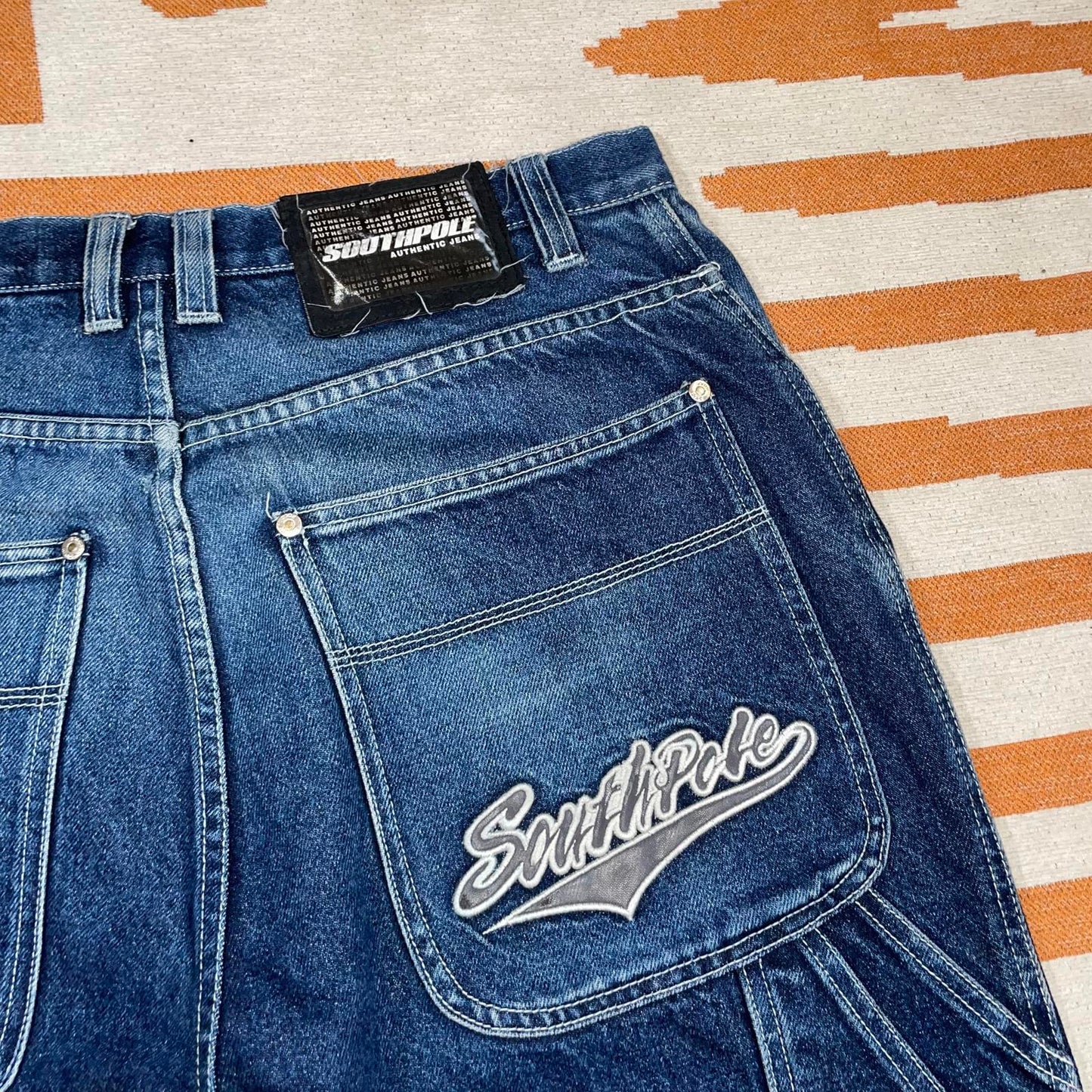 Southpole 90s Embroidered Baggy Blue Denim Jeans 32x33