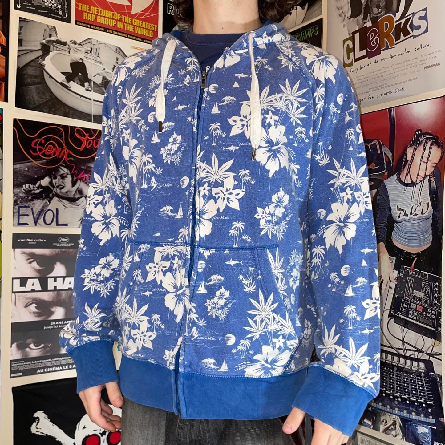 Ecko Unltd. 00s Floral Pattern Zip Hoodie M