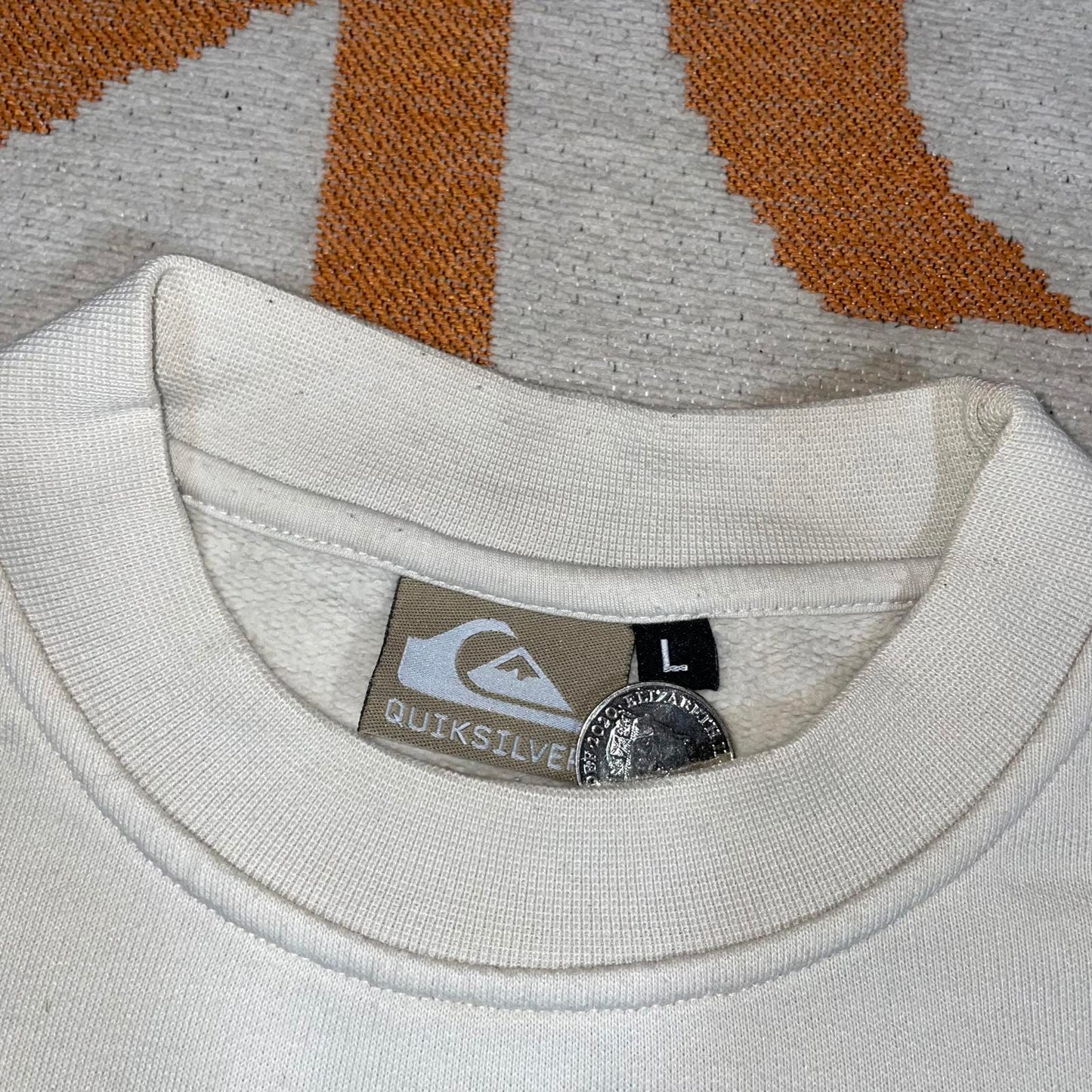 Quiksilver 00s Panelled Logo Khaki Sweatshirt L