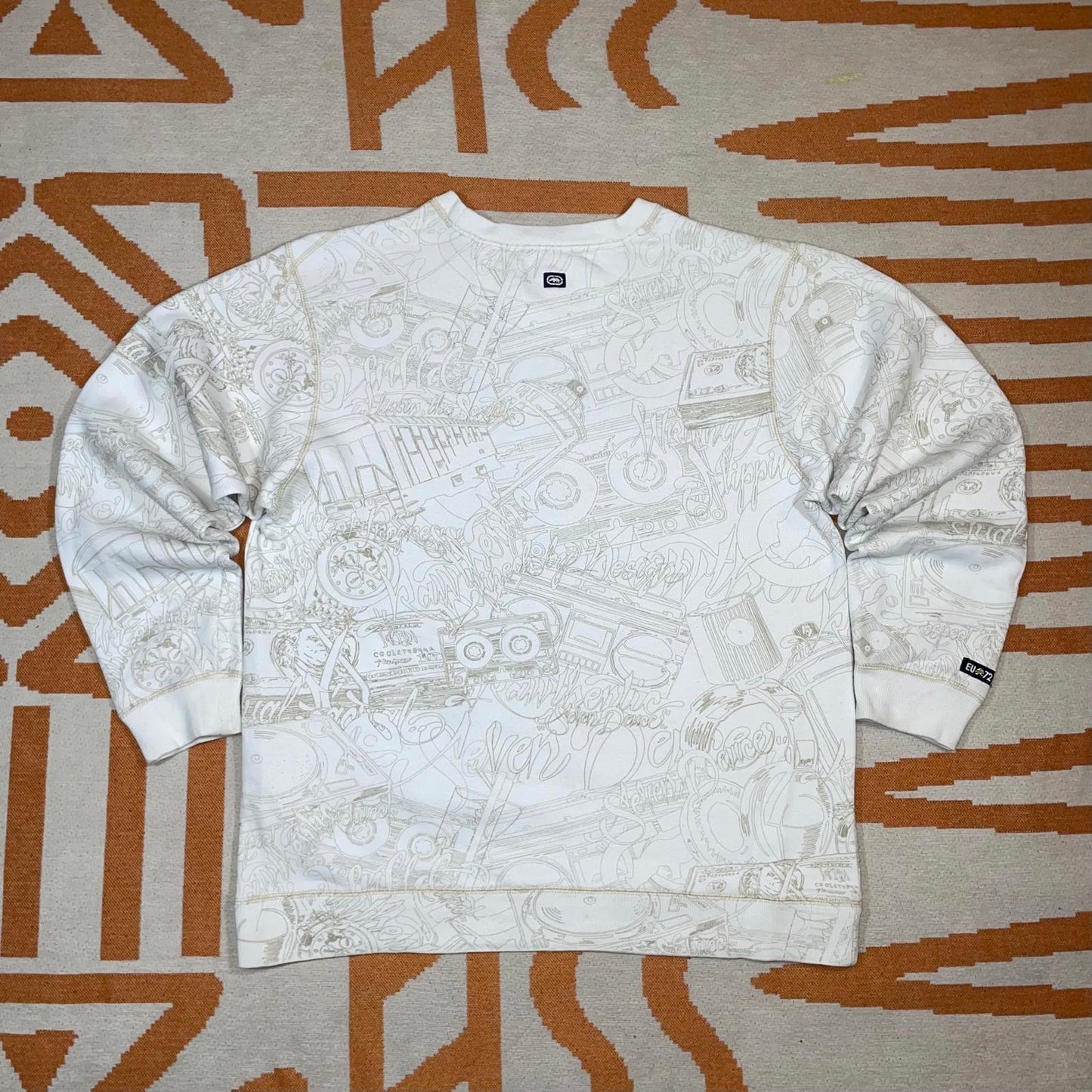 Ecko Unltd. 00s Hip Hop Embroidered Pattern White Sweatshirt XL