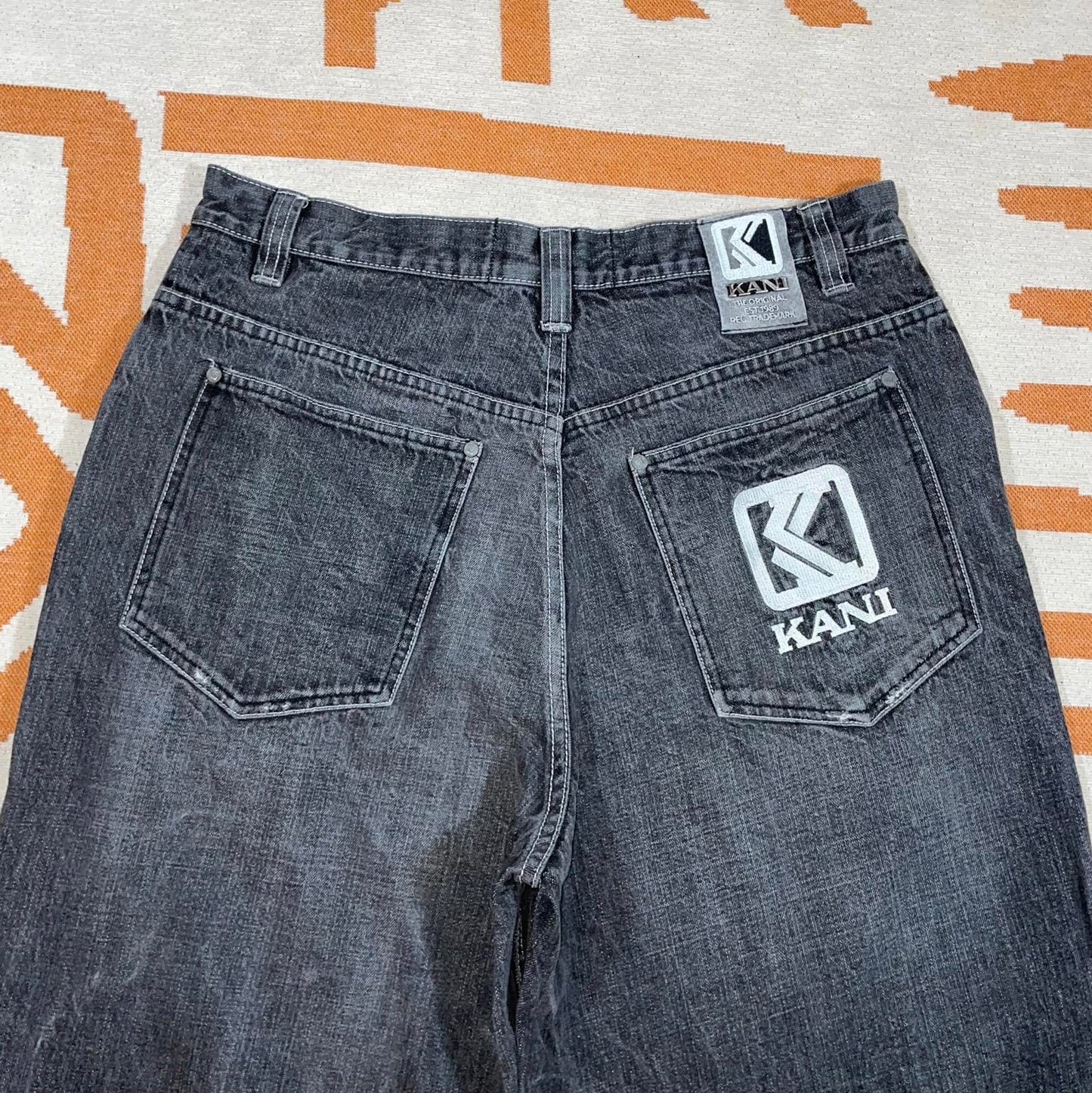 Karl Kani 00s Embroidered Grey Denim Jeans 34x34