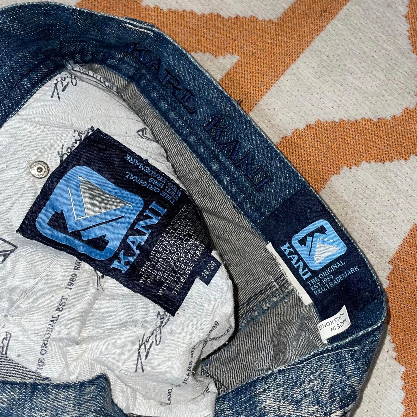 Karl Kani 00s Patchwork Embroidered Baggy Blue Jeans 34x34