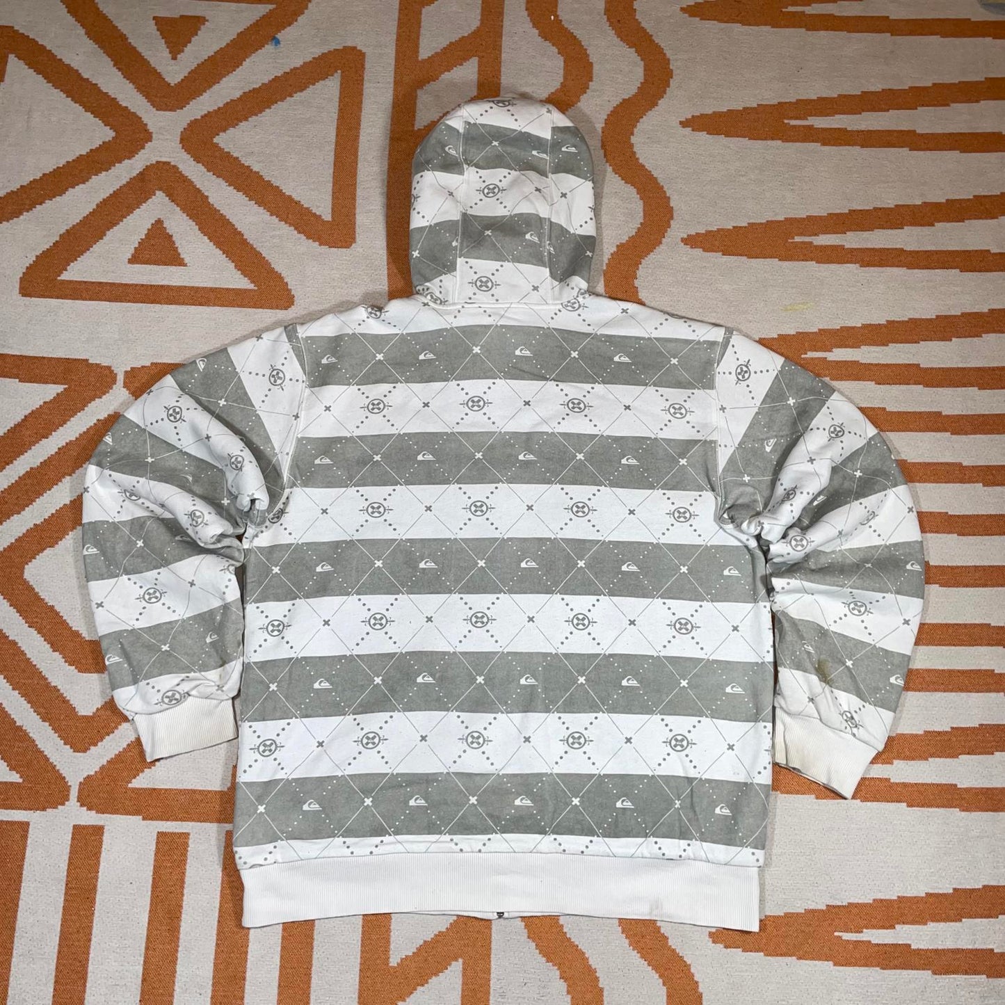 Quiksilver 00s Striped Pattern White Zip Hoodie L