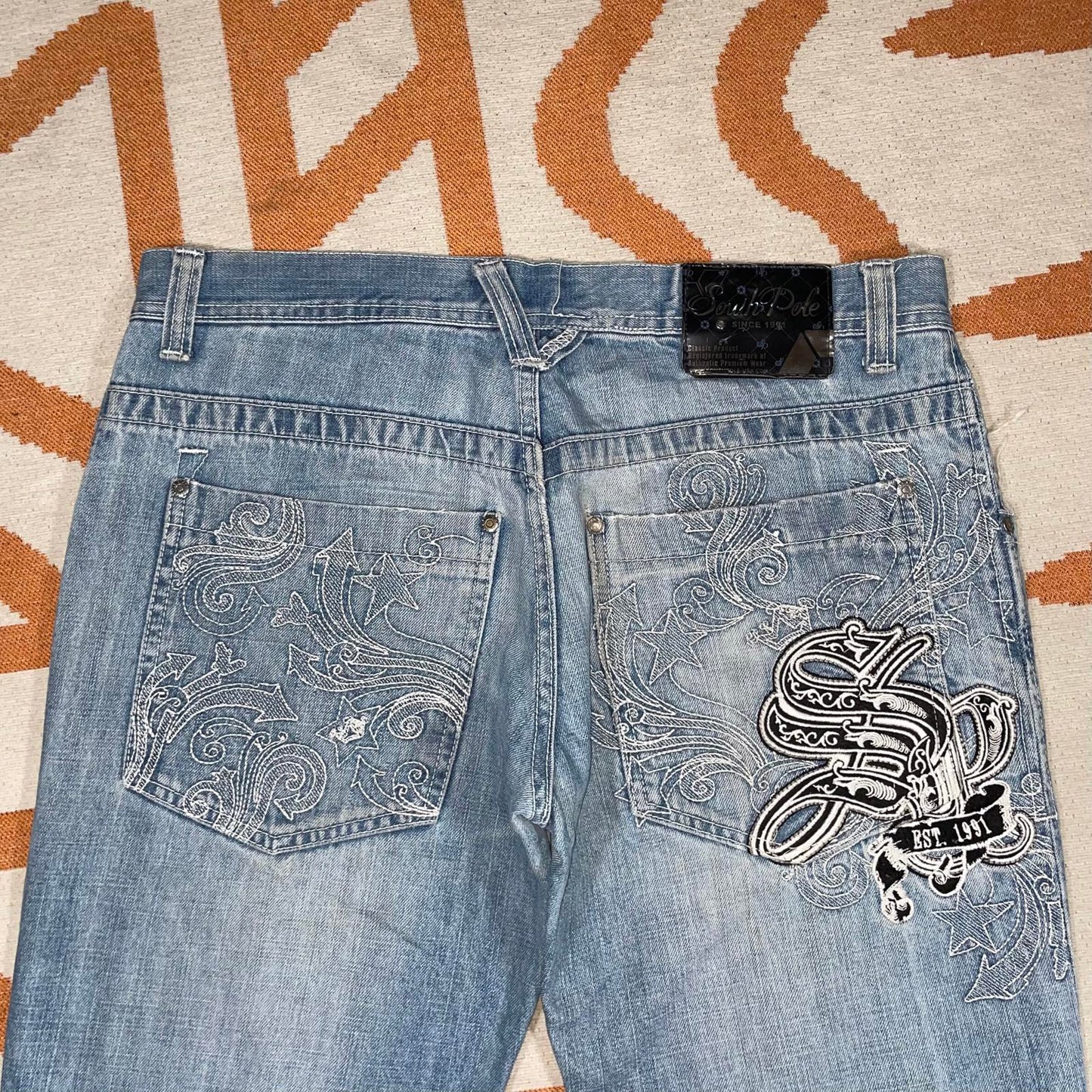 Southpole 00s Embroidered Monogram Blue Jeans 34x32