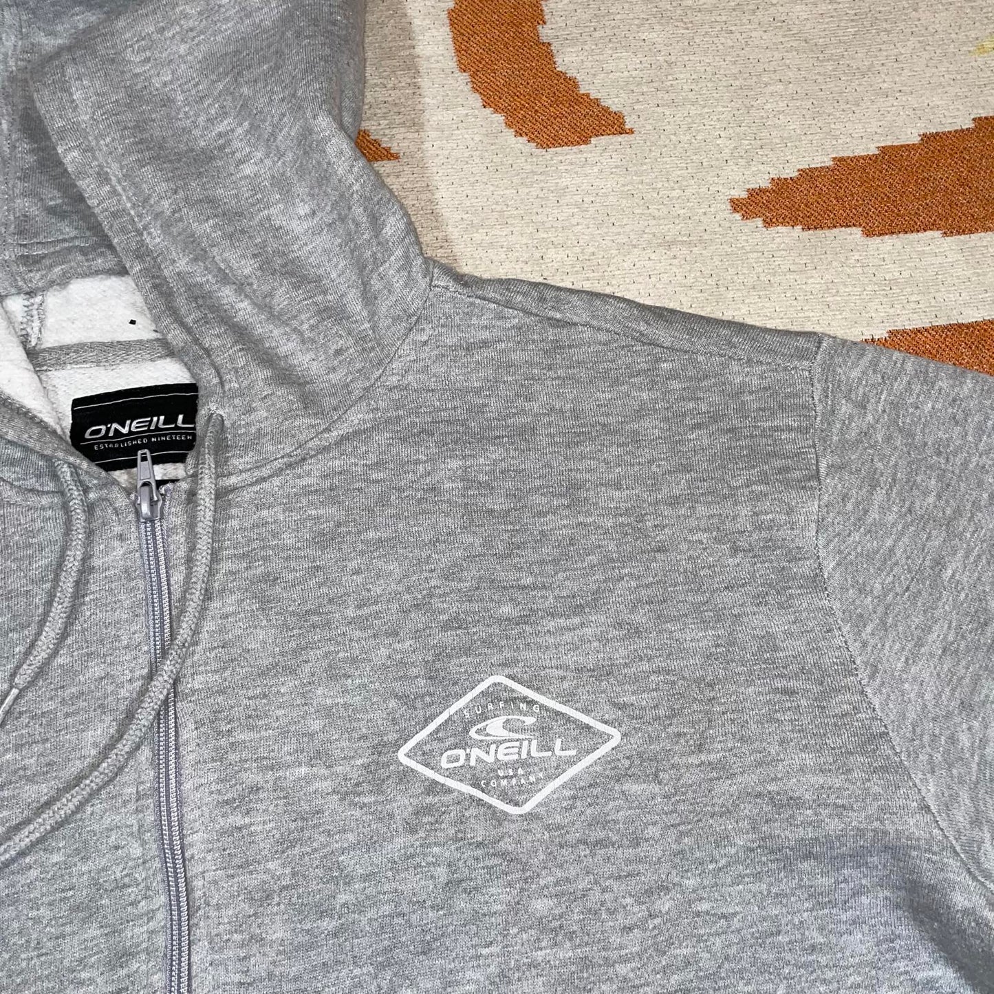 O’Neill 00s Graphic Surf Zip Grey Hoodie L