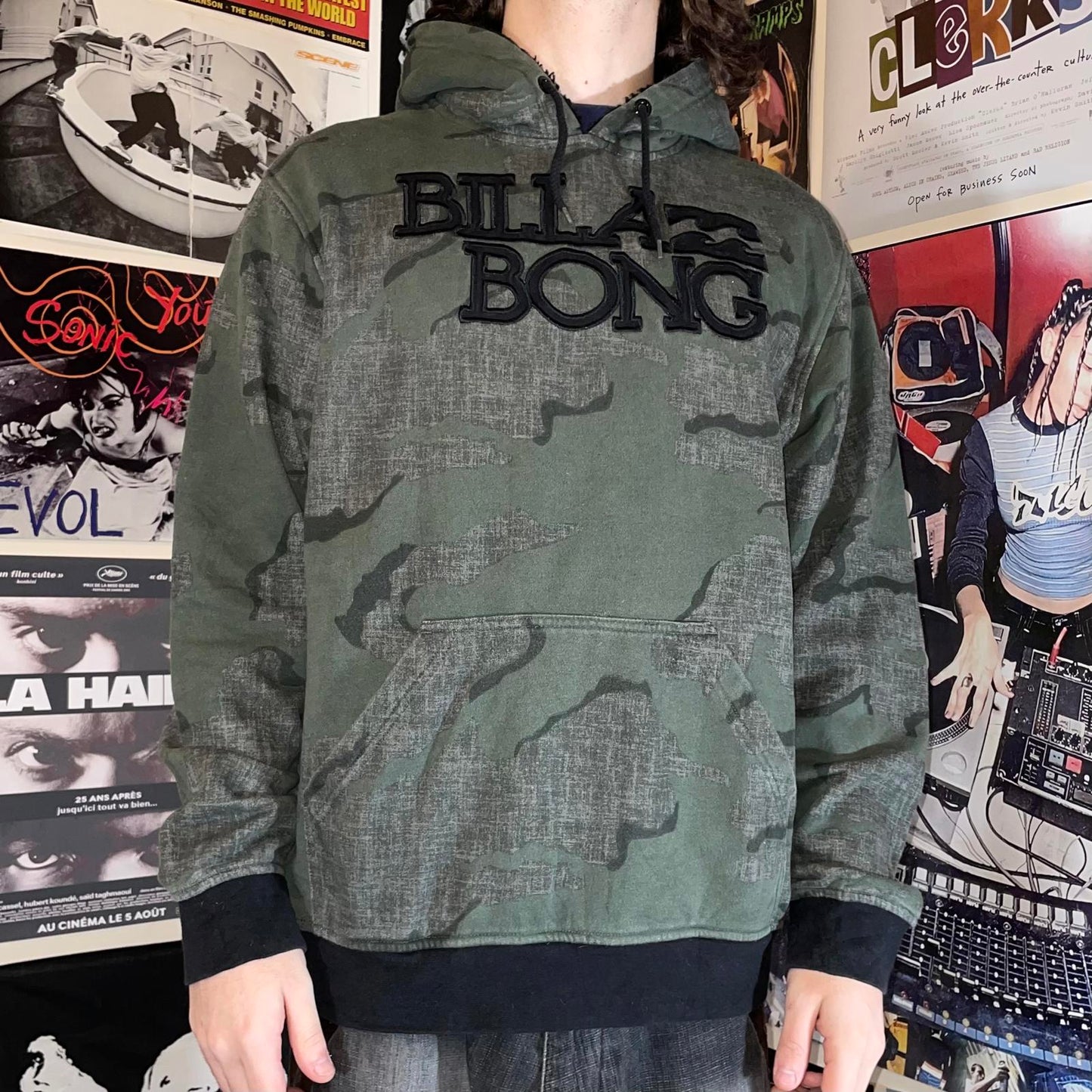 Billabong 00s Camo Embroidered Hoodie M