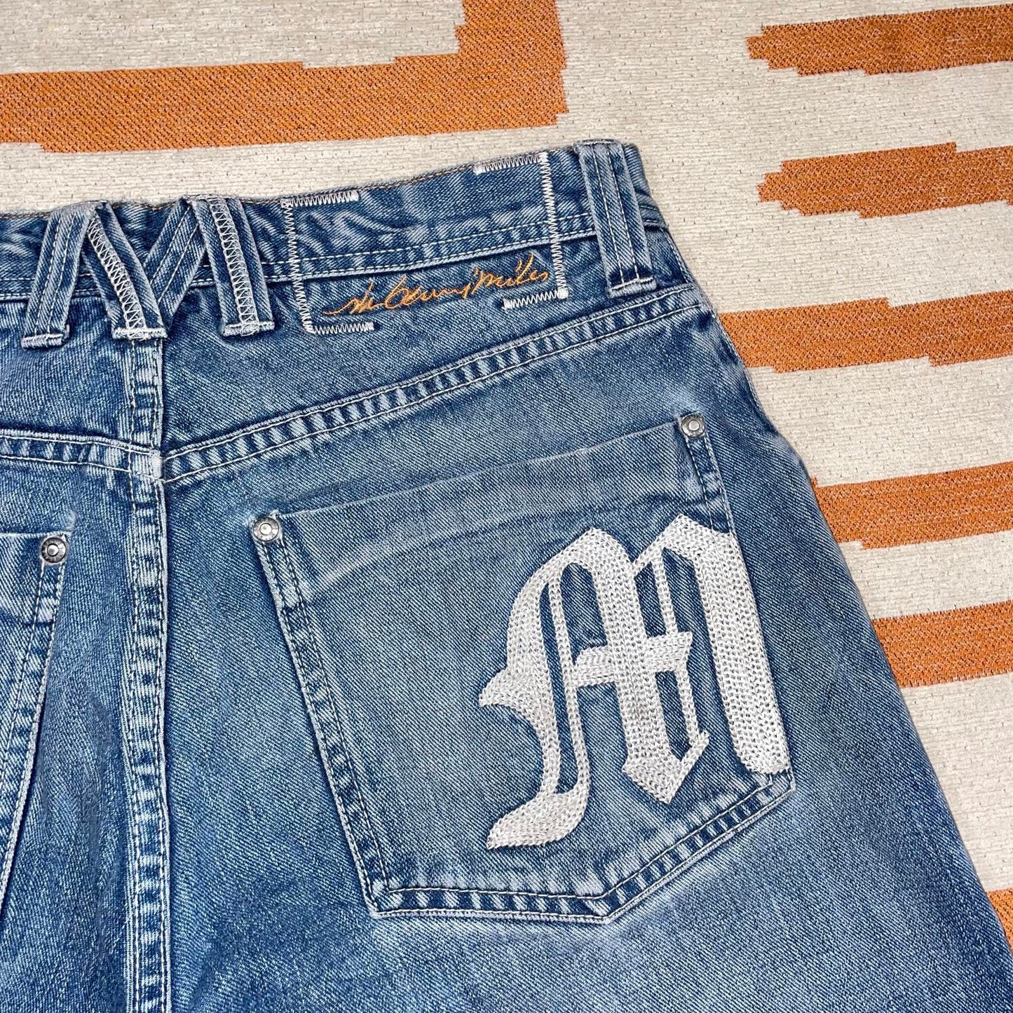 Sir Benni Miles 00s Embroidered Blue Denim Jeans 31x30