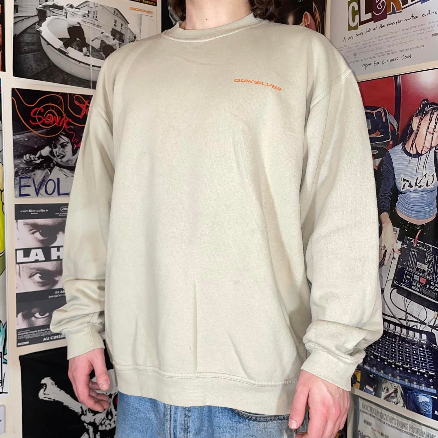 Quiksilver 00s Graphic Surf Cream Sweatshirt XL