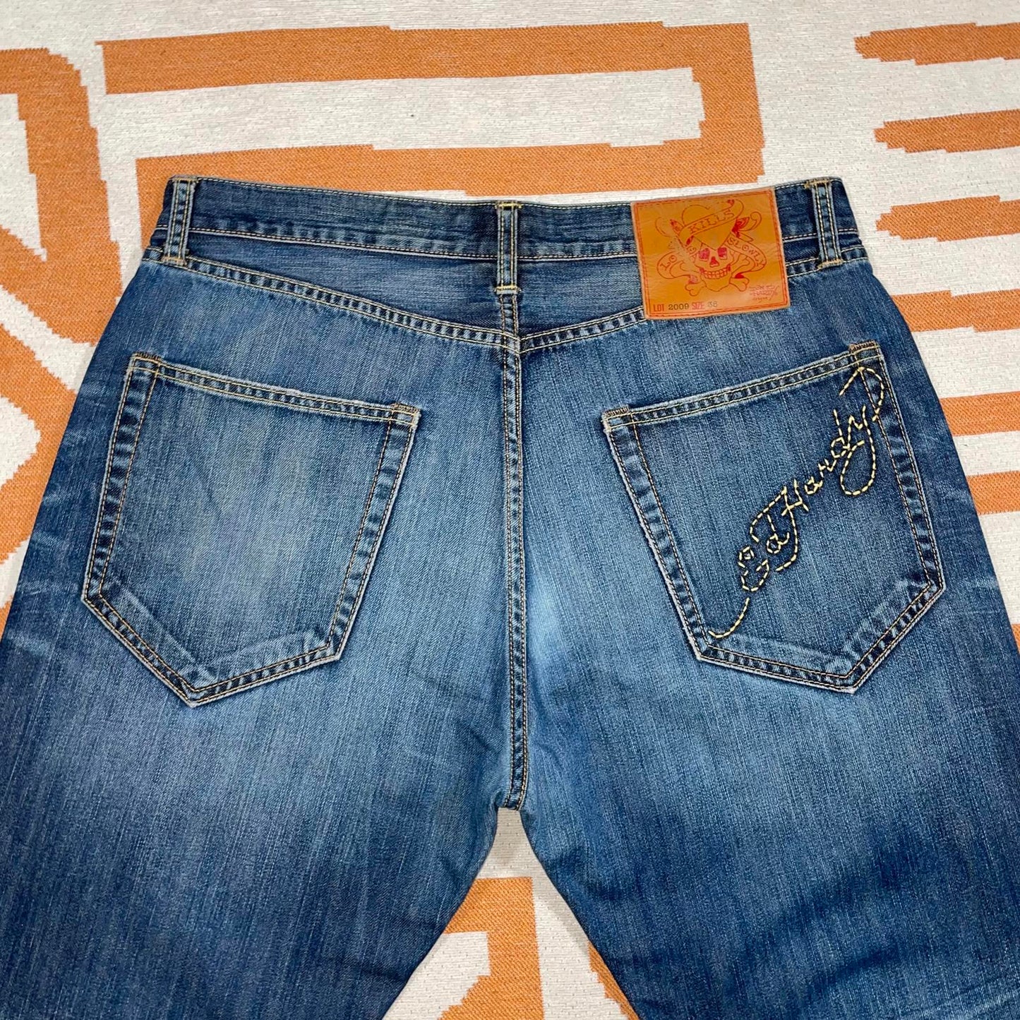 Ed Hardy 00s Embroidered Baggy Blue Denim Jeans 36x34