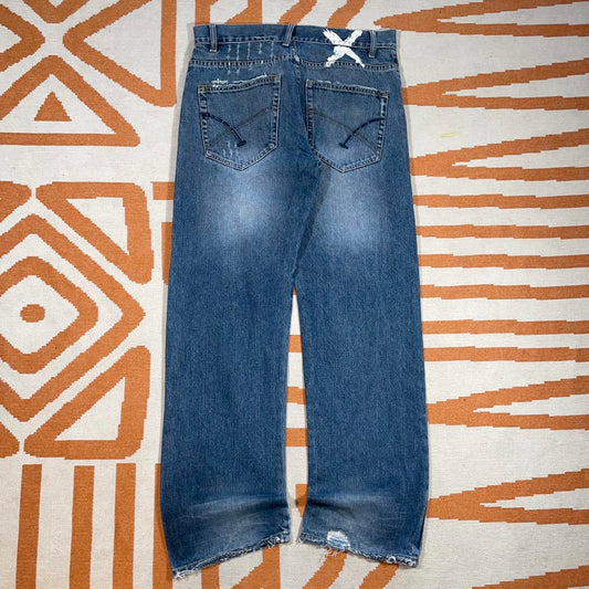 Billabong 00s Printed Cross Denim Blue Surf Jeans 32x32