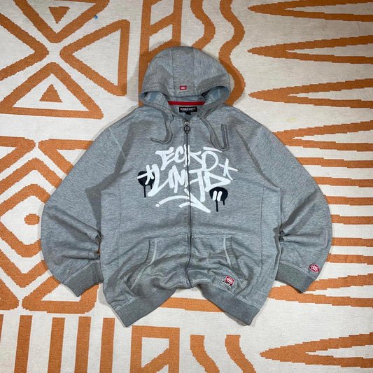 Ecko Unltd. 90s Graffiti Embroidered Grey Zip Hoodie M