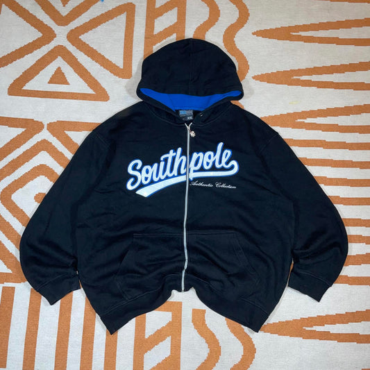 Southpole 90s Embroidered Black/Blue Zip Hoodie XXL