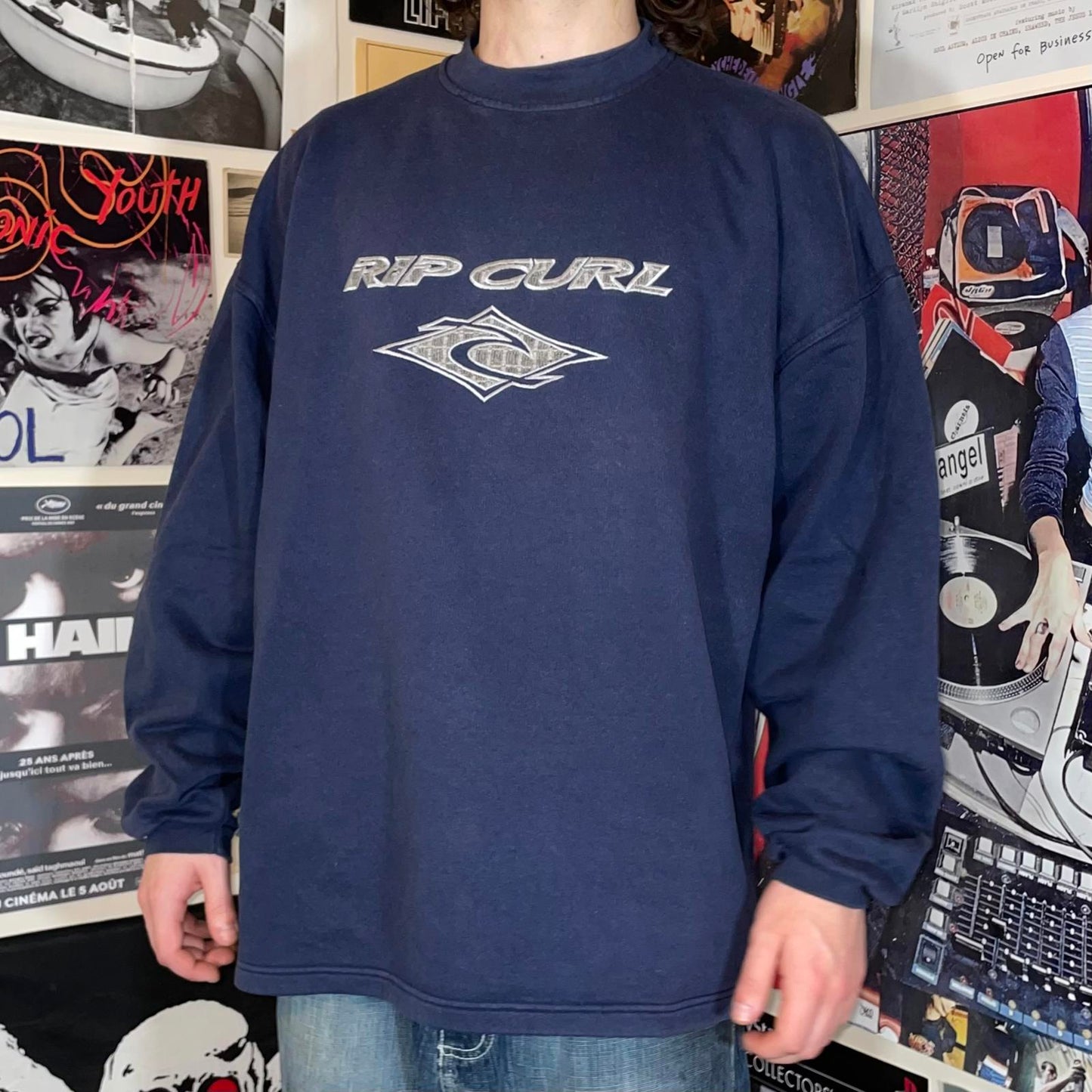Rip Curl 90s Embroidered Surf Navy Sweatshirt XL