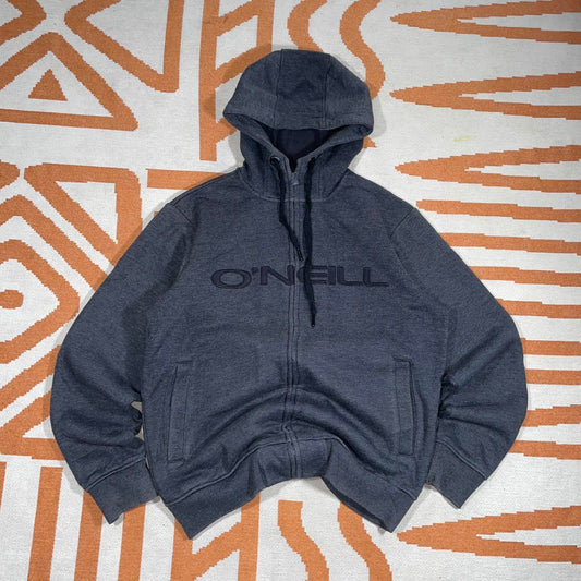 O’Neill 00s Embroidered Grey Surf Zip Hoodie M