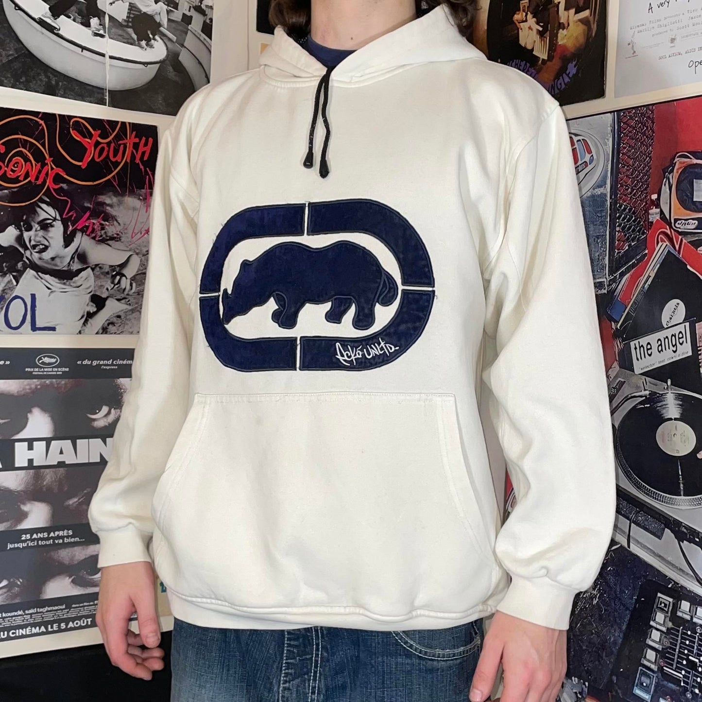Ecko Unltd. 90s Embroidered Rhino White Hoodie L