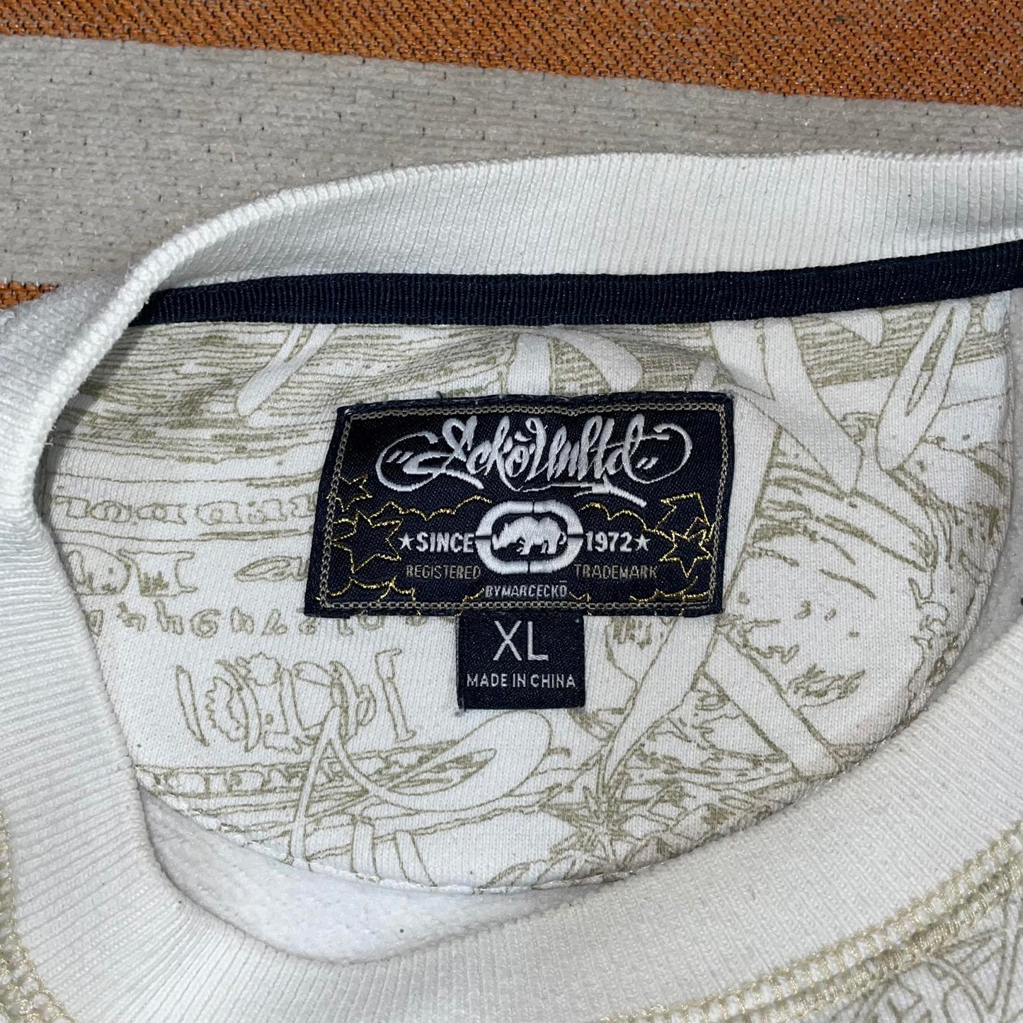 Ecko Unltd. 00s Hip Hop Embroidered Pattern White Sweatshirt XL