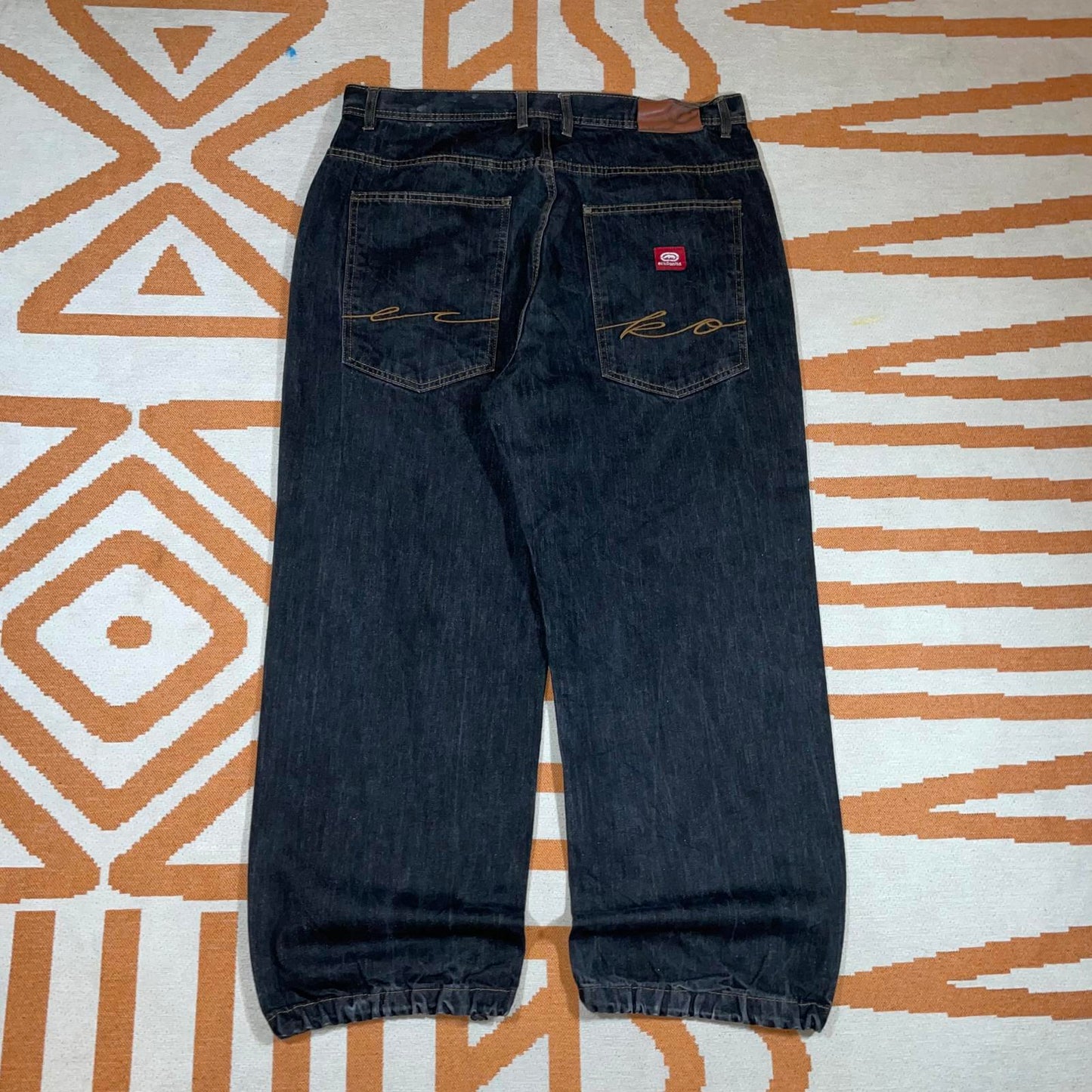 Ecko Unltd. 00s Embroidered Cursive Baggy Black Denim Jeans 36x32