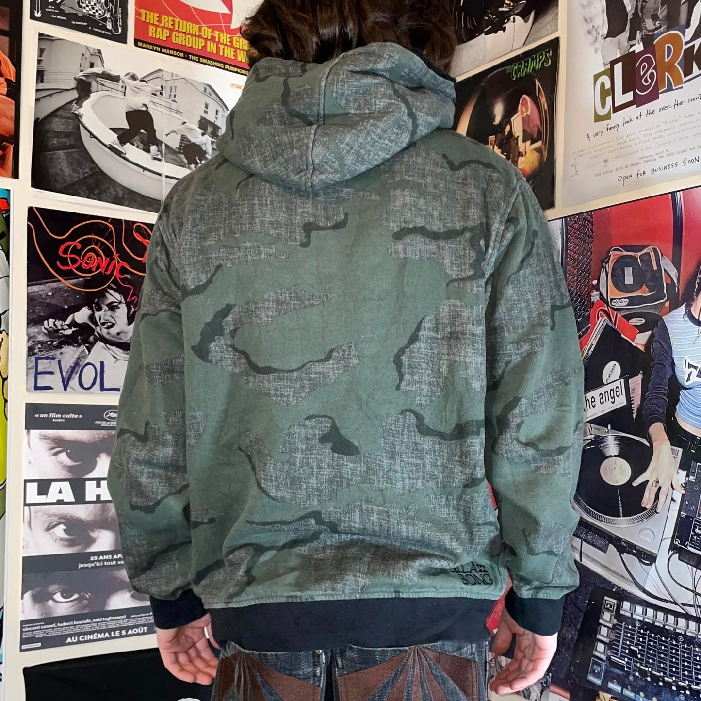 Billabong 00s Camo Embroidered Hoodie M