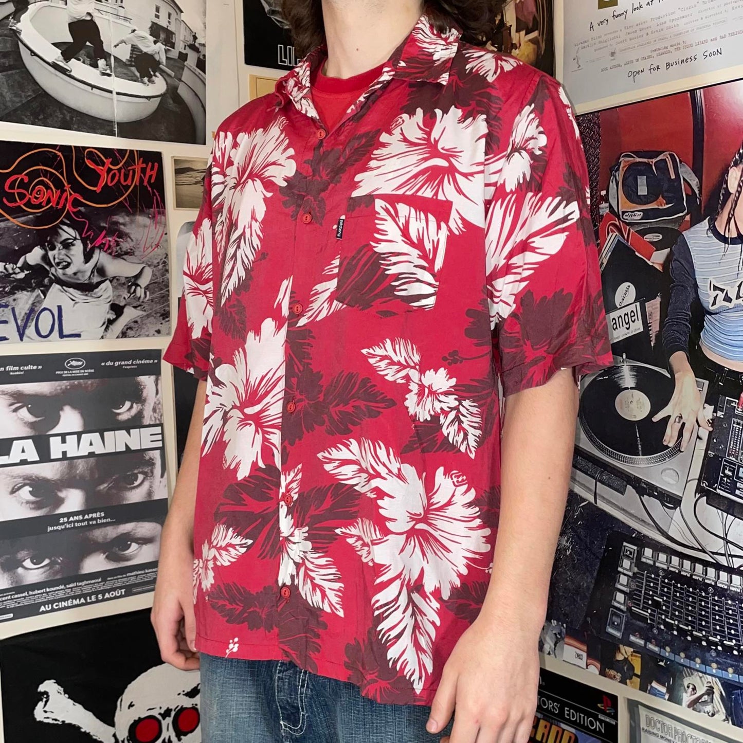 Billabong 00s Hawaiian Floral Button-Down Shirt L