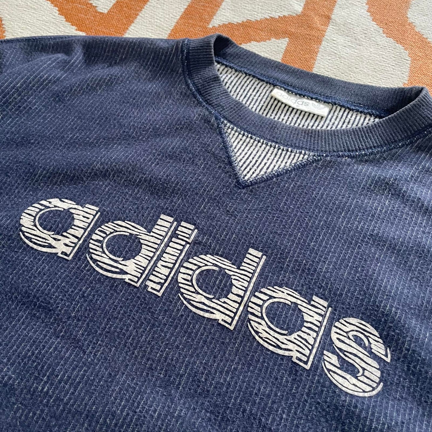 Adidas 90s Textured Print Navy Sweatshirt S