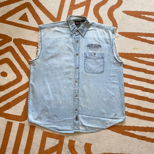 Harley Davidson 00s Denim ‘Police’ Gilet L