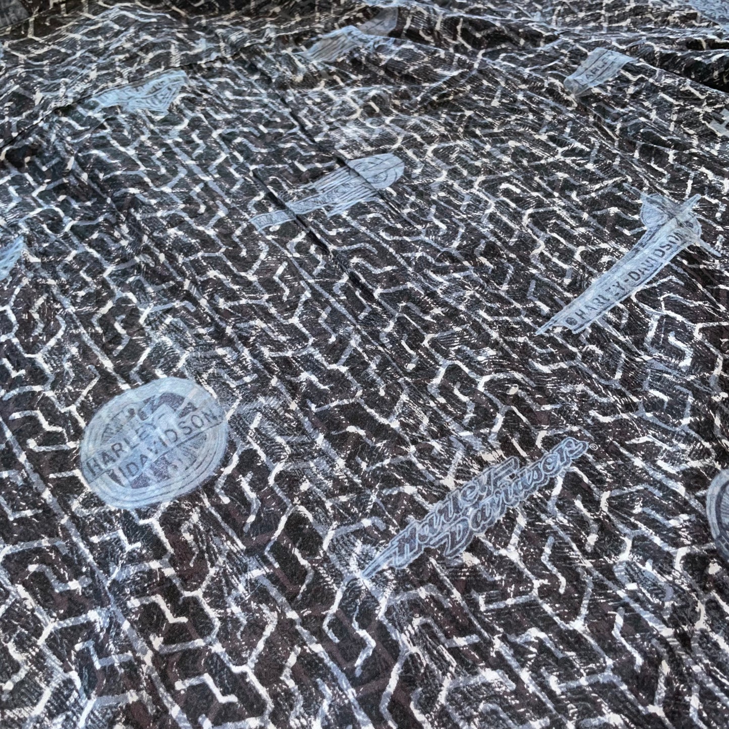 Harley Davidson 00s Pattern ‘Tire Tracks’ Shirt XL
