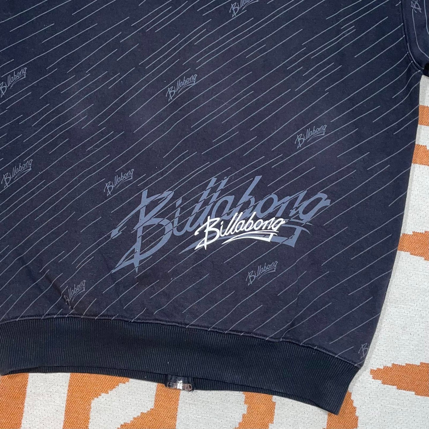 Billabong 00s Patterned Print Black Zip Hoodie XL