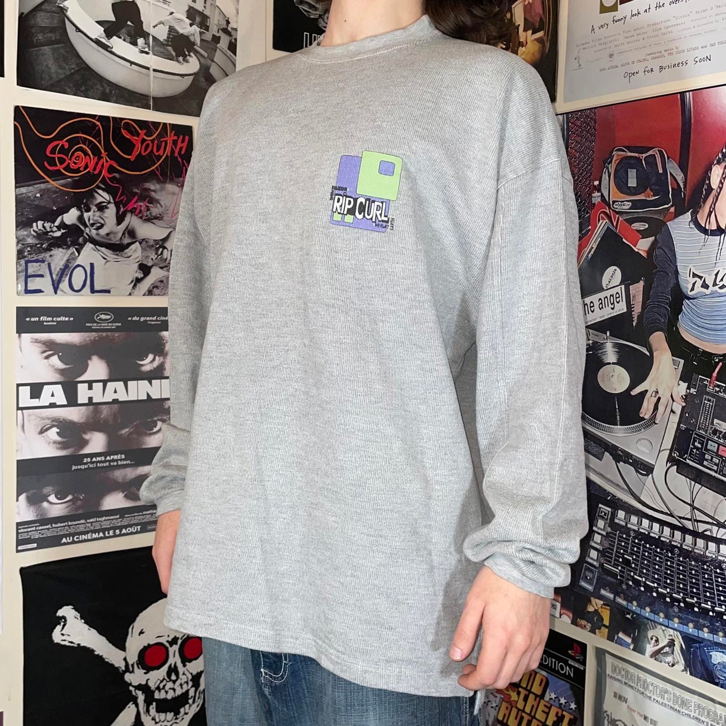 Rip Curl 90s Snowboarder Graphic Grey Sweatshirt XL