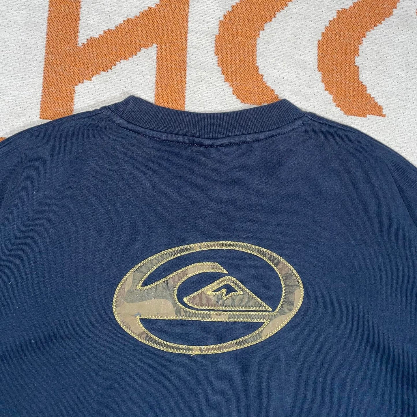 Quiksilver 90s Embroidered Camo Logo Navy Sweatshirt L