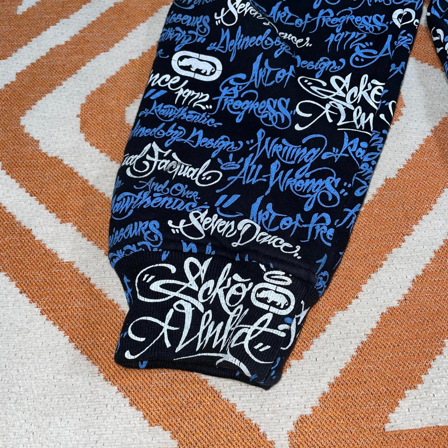 Ecko Unltd. 90s Handstyle Pattern Print Zip Black/Blue Hoodie XXL