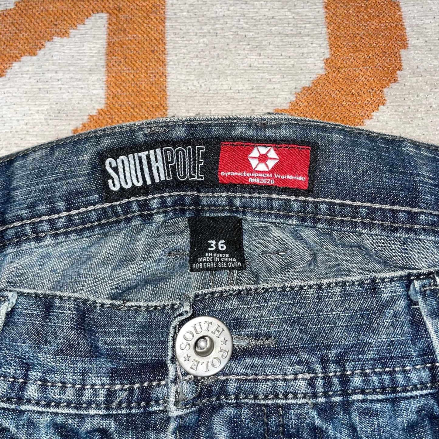 Southpole 00s Embroidered/Printed Denim Blue Jeans 36x33