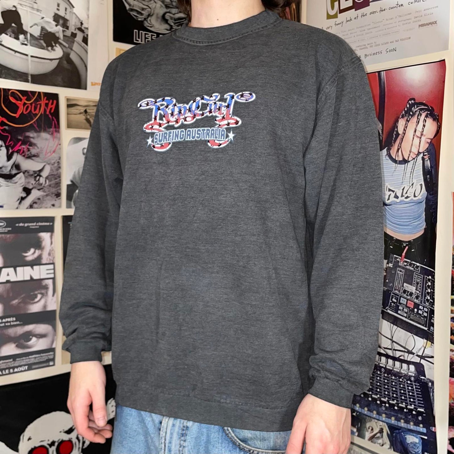 Rip Curl 90s Surf Graphic Print Grey Sweatshirt XL
