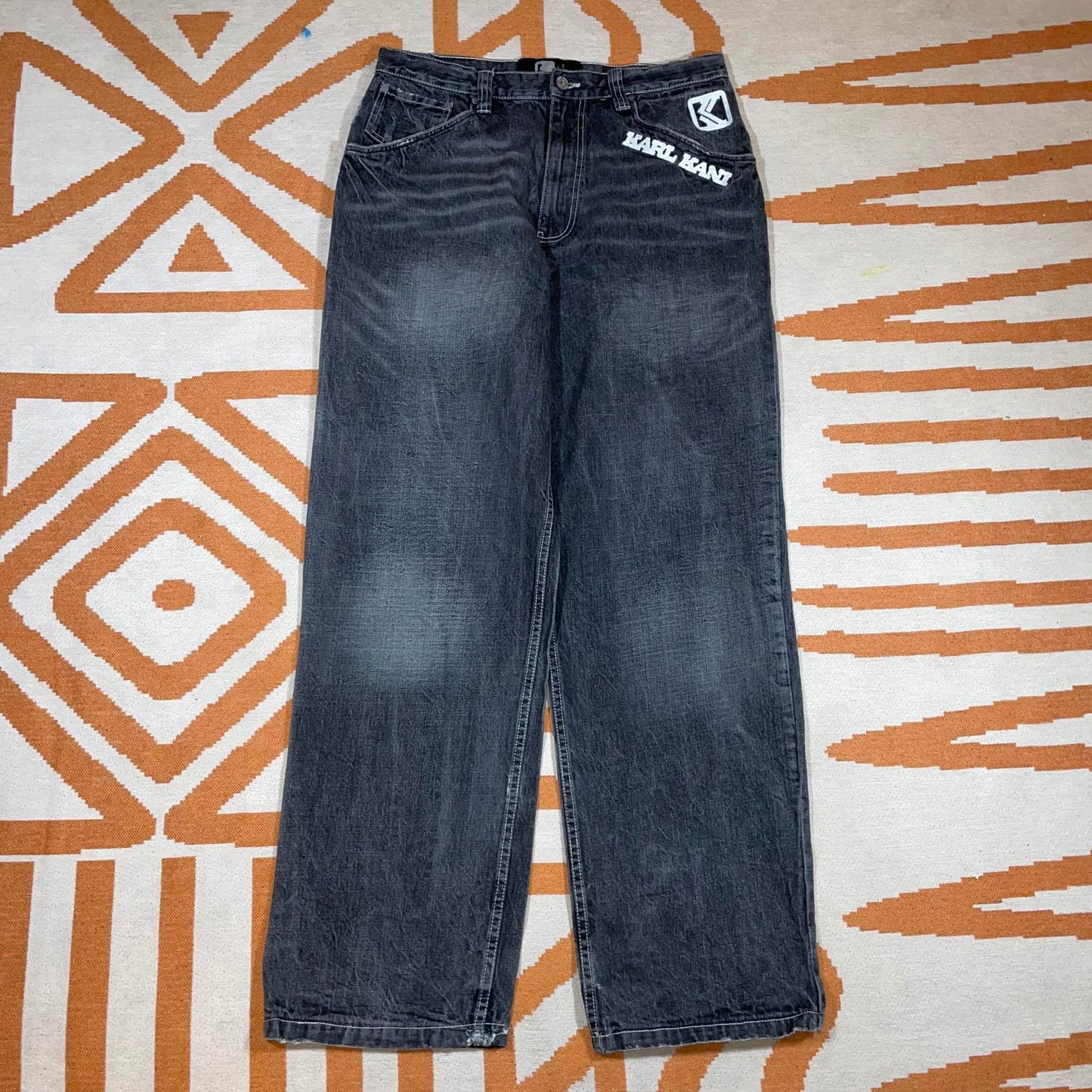 Karl Kani 00s Embroidered Grey Denim Jeans 34x34